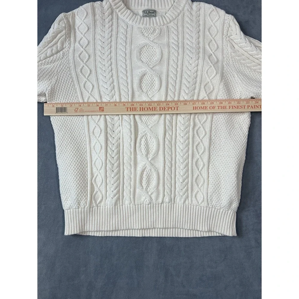 LL Bean Men's Heritage Organic Cotton Fisherman Sweater Cable Knit Sz‎ XL Cream